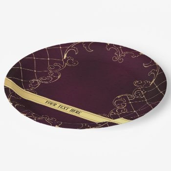 Purple Vintage Ornate Gold Paper Plates by graphicdesign at Zazzle