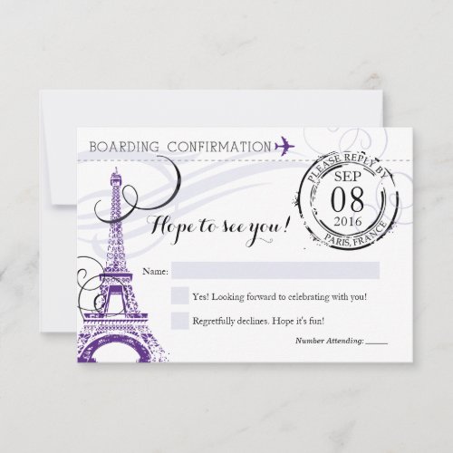 Purple Vintage Paris France Birthday Party RSVP