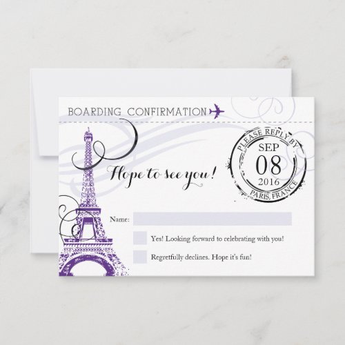 Purple Vintage Paris France Birthday Party RSVP Invitation