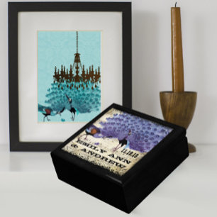 Purple Vintage Peacock Black Lacquer Jewelry Box