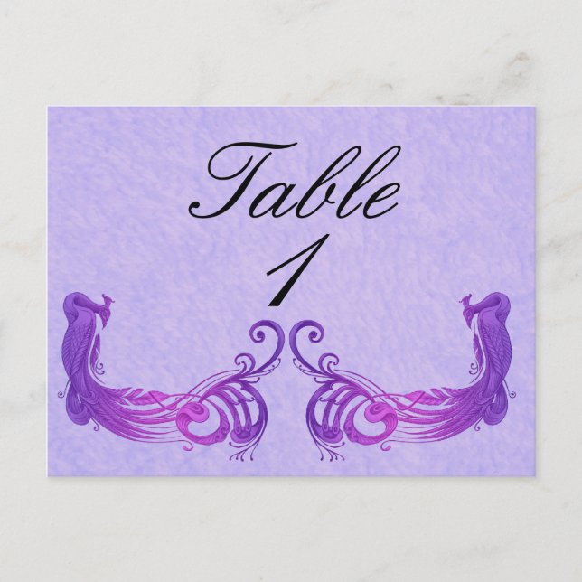 Purple Vintage Peacock Table Number (Front)