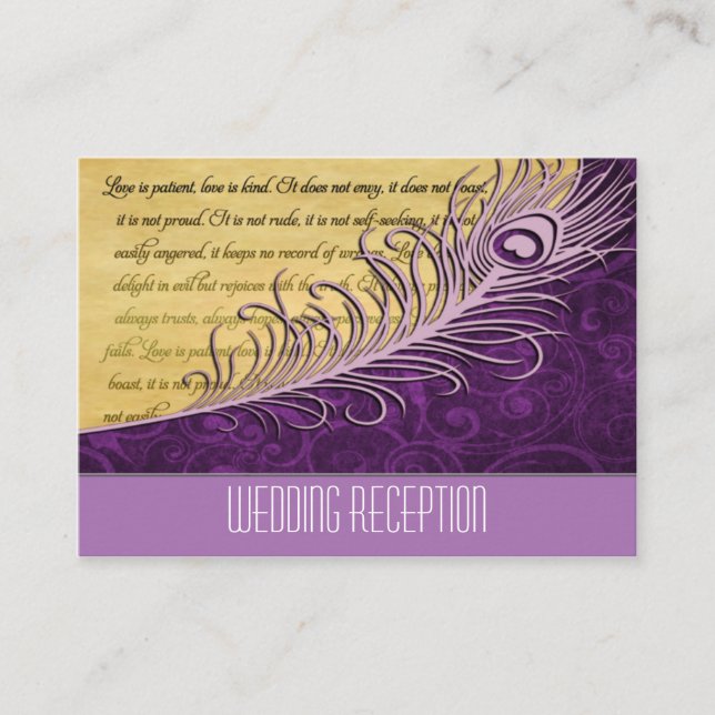 Purple Vintage Peacock Wedding Reception Cards (Front)