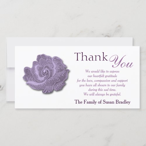 Purple Vintage Rose Sympathy Thank You Photo Card