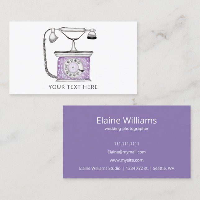 Purple Vintage Rotary Dial Telephone  Business Card (Front/Back)
