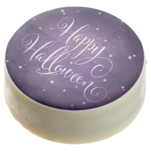 Purple Vintage Script  Stars Happy Halloween Chocolate Covered Oreo