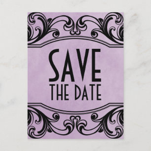 Purple Vintage Swirls Save the Date Postcard