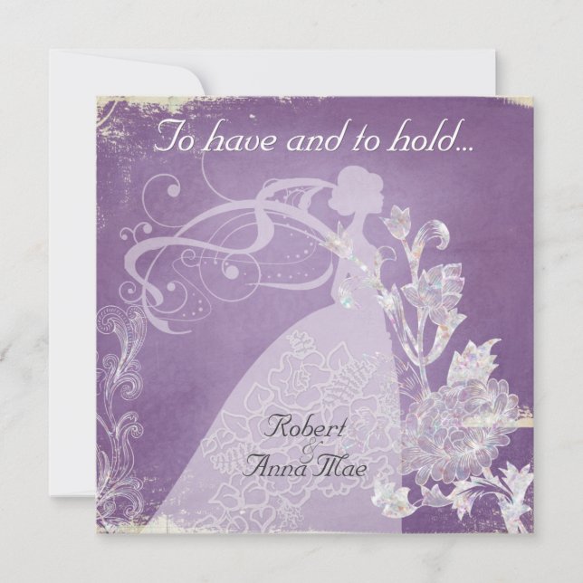 Purple Vintage To Have and Hold Wedding Invite (Front)