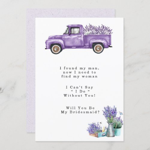 Purple Vintage Truck Will You Be My Bridesmaid Invitation