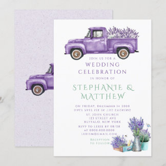 Purple Vintage Truck Wisteria Wedding  Invitation
