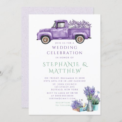Purple Vintage Truck Wisteria Wedding  Invitation