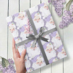 Purple Vintage Winking Santa Claus Christmas Gift Wrapping Paper<br><div class="desc">custom roll of holiday wrapping paper adorned in a unique vintage and adorable retro graphic of santa winking wearing a pretty pastel dusty lilac purple colored hat,  featured in a seamless pattern print format. and maintains a monochromatic color pallet</div>