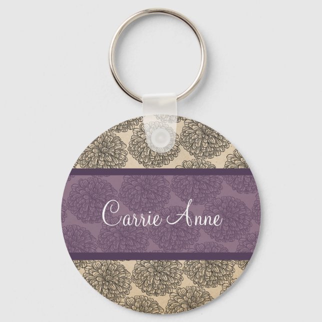 Purple Vintage Zinnia Keychain (Front)