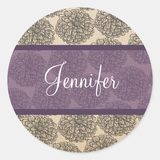 Purple Vintage Zinnia Stickers (Front)