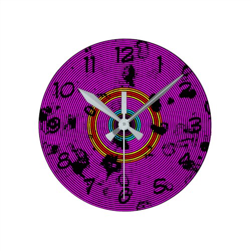 Purple Vinyl Disc Texture Pattern Round Clock