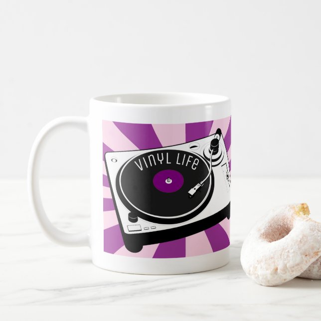 Purple Vinyl Life Retro Turntable Coffee Mug (With Donut)