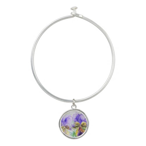 Purple Viola Floral flowers Watercolor Painting Bangle Bracelet