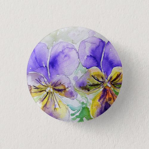 Purple Viola Floral flowers Watercolor Painting Button