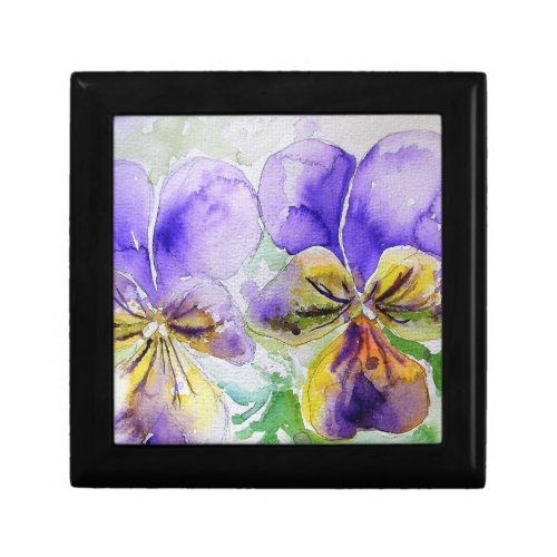 Purple Viola Floral flowers Watercolor Painting Gift Box