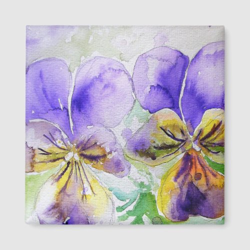 Purple Viola Floral flowers Watercolor Painting Magnet