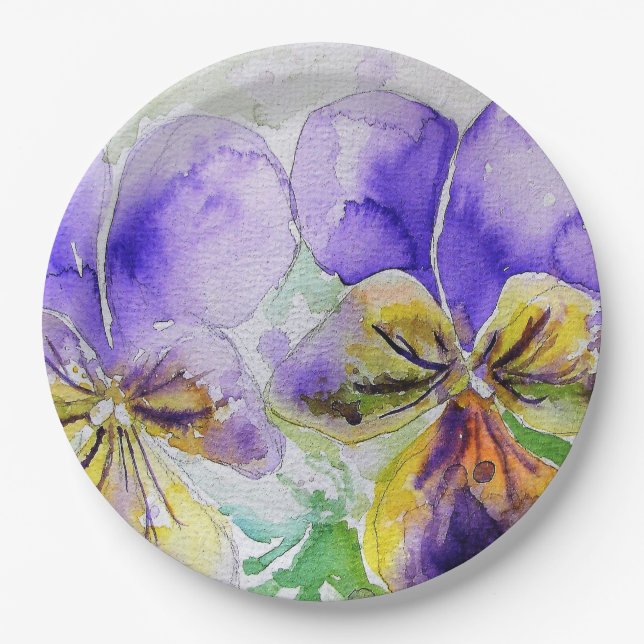 Purple Viola Flowers Pattern Paper Party Plate (Front)