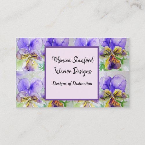 Purple Viola Flowers Watercolour Business Card