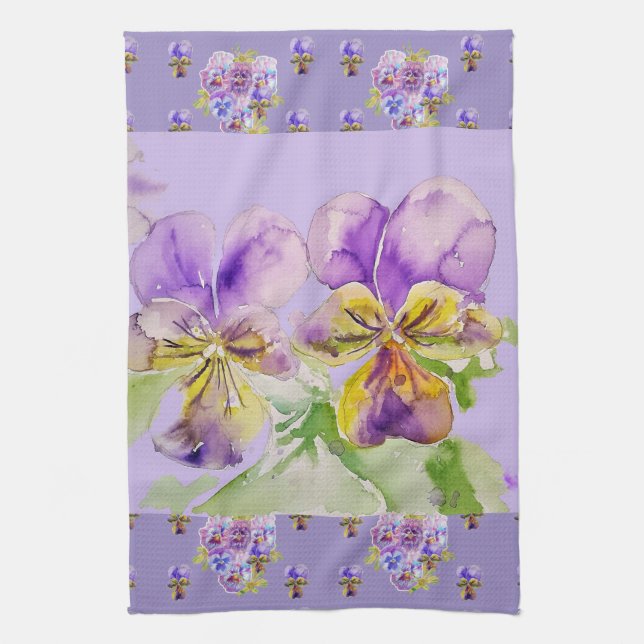 Purple Viola Lavender Watercolour Floral Flower  Kitchen Towel (Vertical)