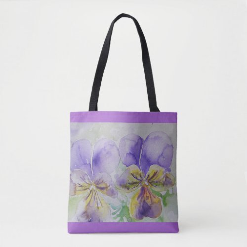 Purple Viola Pansy Flowers Floral Tote Bag