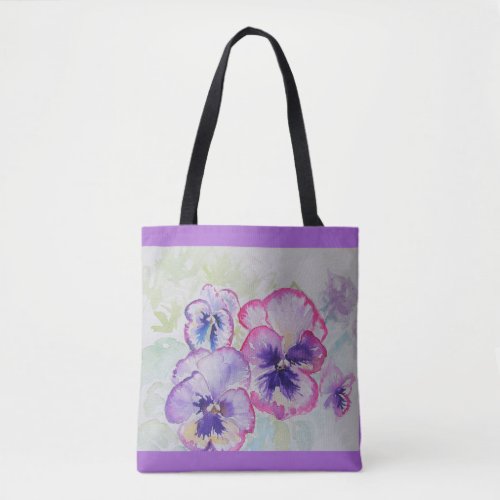 Purple Viola Pansy Flowers Floral Tote Bag