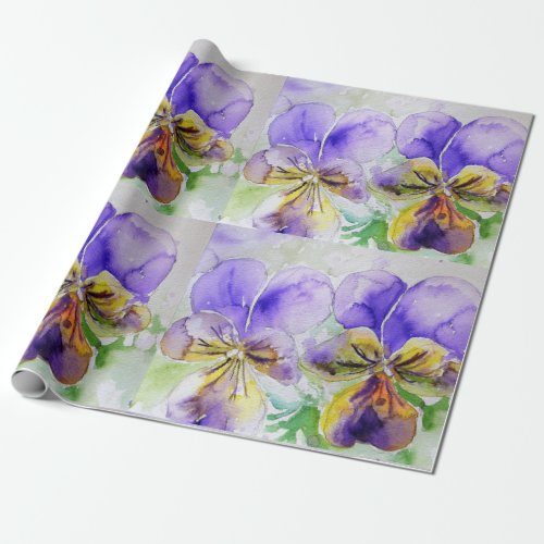 Purple Viola Pansy flowers Watercolor Wrapping Wrapping Paper