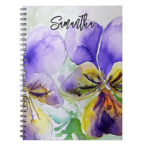 Purple Viola Pansy Pansies Watercolor Painting Notebook