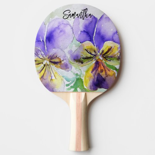 Purple Viola Pansy Pansies Watercolor Painting Ping Pong Paddle