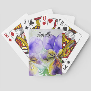 Purple Viola Pansy Pansies Watercolor Painting Poker Cards