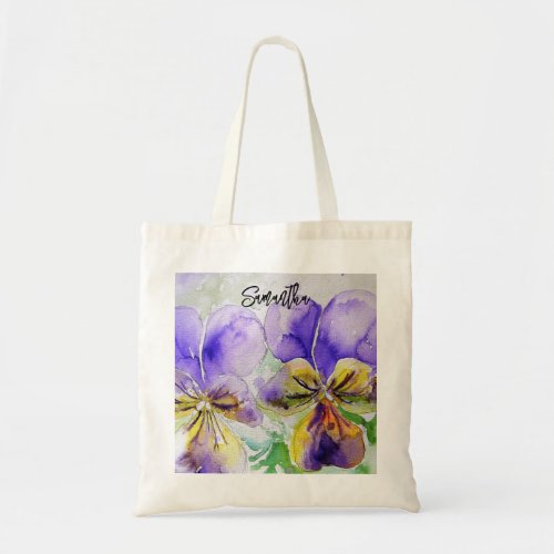 Purple Viola Pansy Pansies Watercolor Painting Tote Bag