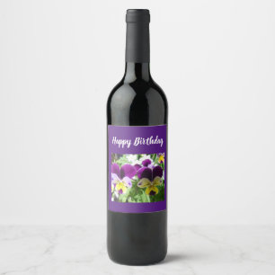 Purple Viola Pansy Pretty Flower floral Card Wine Label