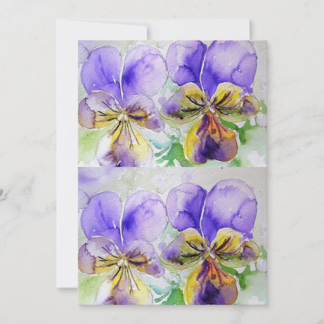 Purple Viola pansy Watercolour Birthday Invitation (Front)