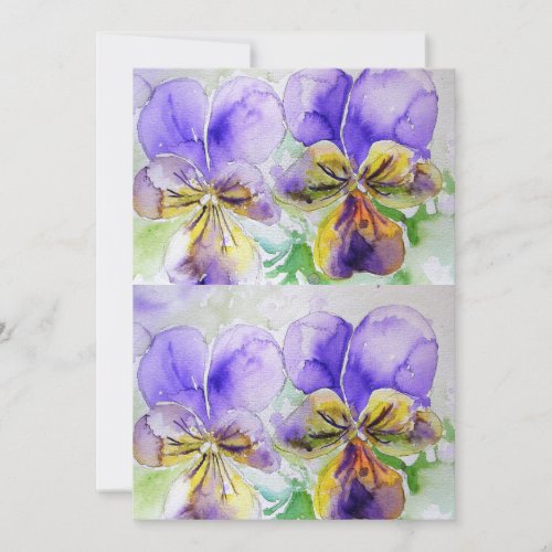 Purple Viola pansy Watercolour Birthday Invitation