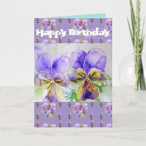 Purple Viola Pansy Watercolour Painting art Card
