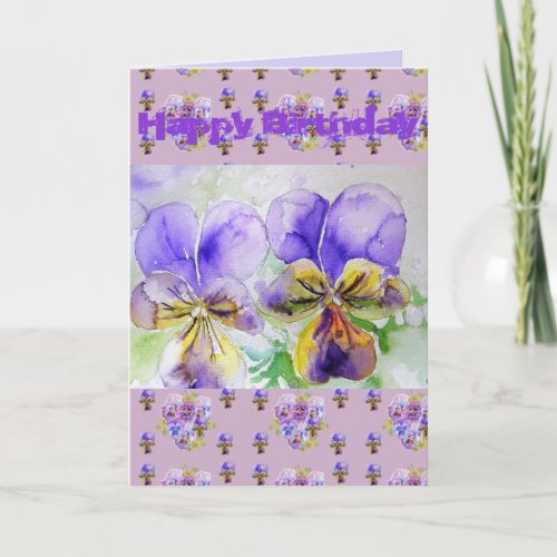 Purple Viola Pansy Watercolour Painting art Card