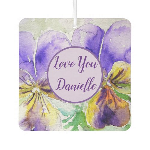 Purple Viola Watercolour Flower Car Air Freshener