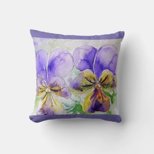 Purple Viola Watercolour Flower floral Cushion