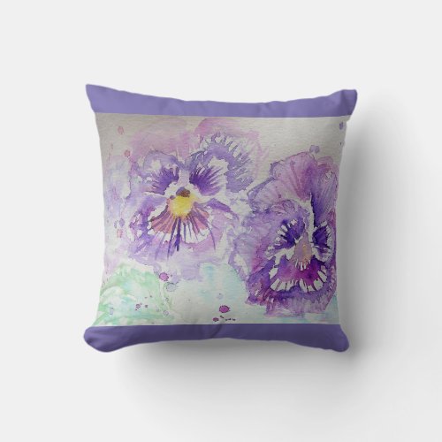 Purple Viola Watercolour Flower floral Cushion