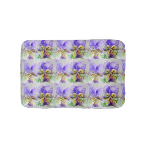 Purple Viola Watercolour Pansy floral Bath Mat