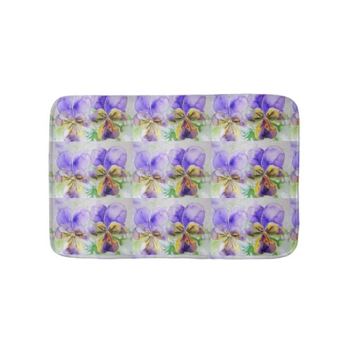 Purple Viola Watercolour Pansy floral Bath Mat