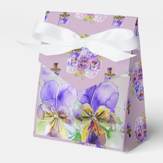 Purple Viola Watercolour Party Cake Favor Box (Front Side)