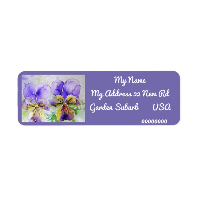 Purple Viola Watercolour Return Address Labels (Front)