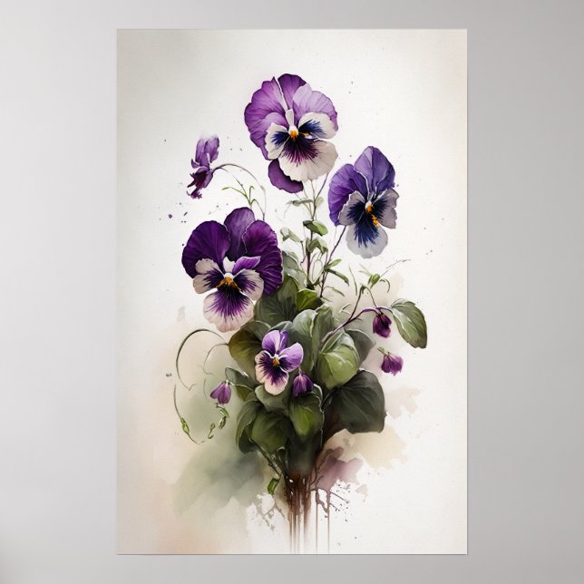 Purple Violas Flower Art Print Poster (Front)