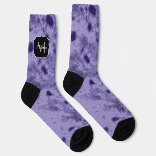 Purple violet abstract distressed pattern Monogram Socks