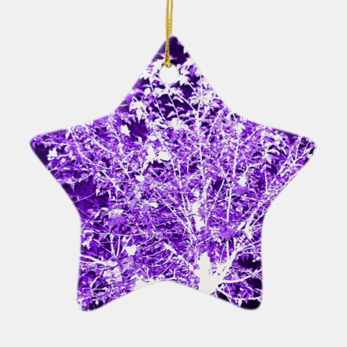 Purple Violet Abstract Tree Branches Ceramic Ornament