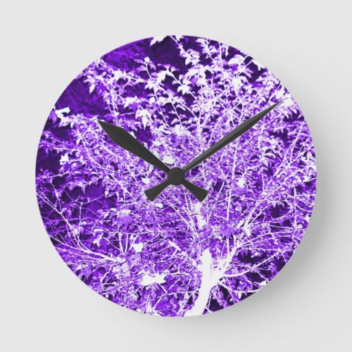 Purple Violet Abstract Tree Branches Round Clock