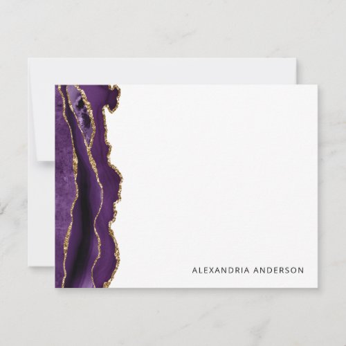 Purple Violet Agate Gold Glitter Glam Marble Geode Note Card